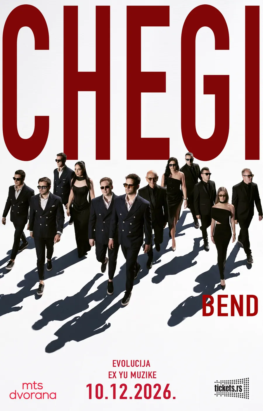 Plakat koncerta CHEGI Bend - Evolucija EX YU muzike, 10.12.2026, mts Dvorana