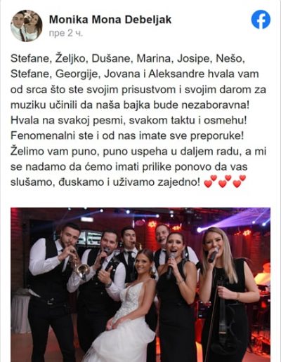 Monika Mona Debeljak - Bendovi za svadbe preporuke